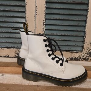 Dr Martens Luana Smooth White Leather Lace Up Combat Boots